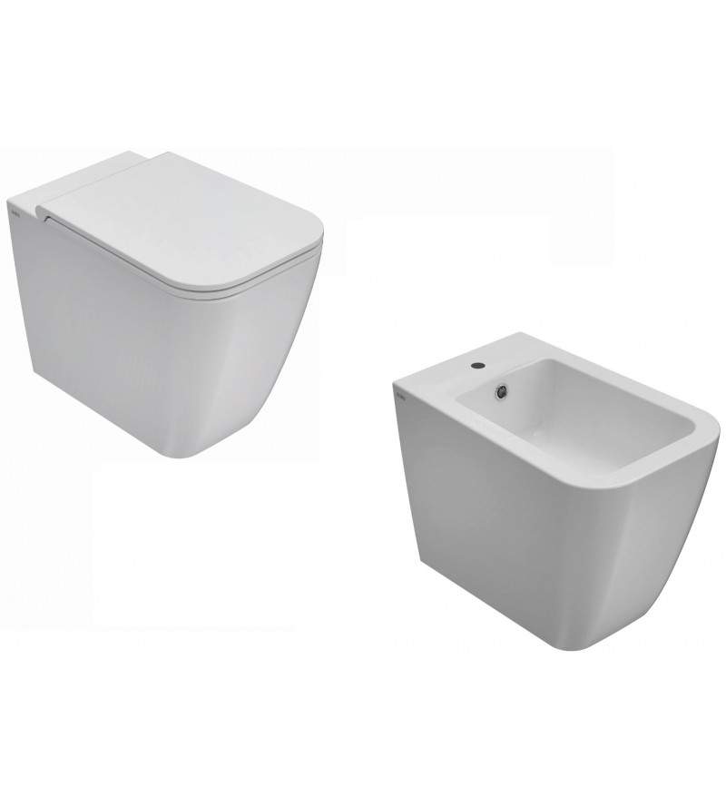 Set mit WC und Bidet auf dem Boden glänzend weiß 56x36 cm Globo Stone KITSTONE2BI