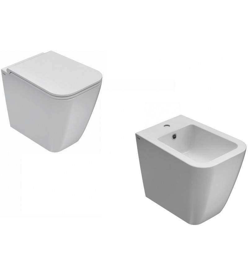 Glossy white toilet and bidet set with dimensions 52x36x43 cm Globo Stone KITSTONE4BI