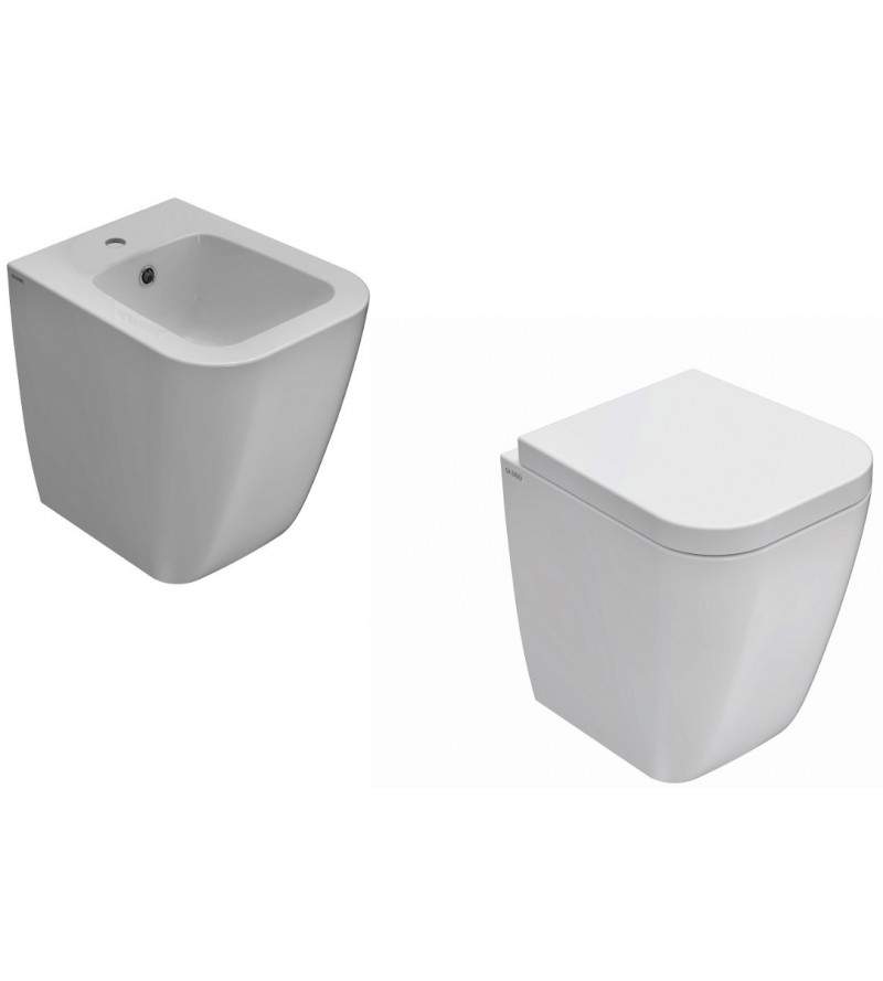 Pair of 45x36x42 cm wall hung wc and bidet with hidden fixings Globo Stone KITSTONE5