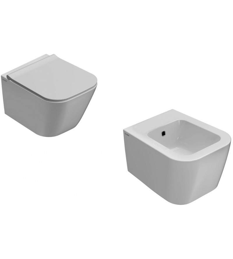 WC- und Bidet-Set mit abgehängter Installation in glänzend weiß Globo Stone KITSTONE6BI
