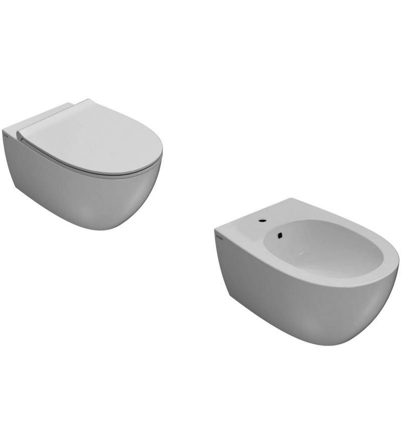 Pair of 54x36 cm suspended sanitary ware with fixing kit Globo 4All KITALL1BI
