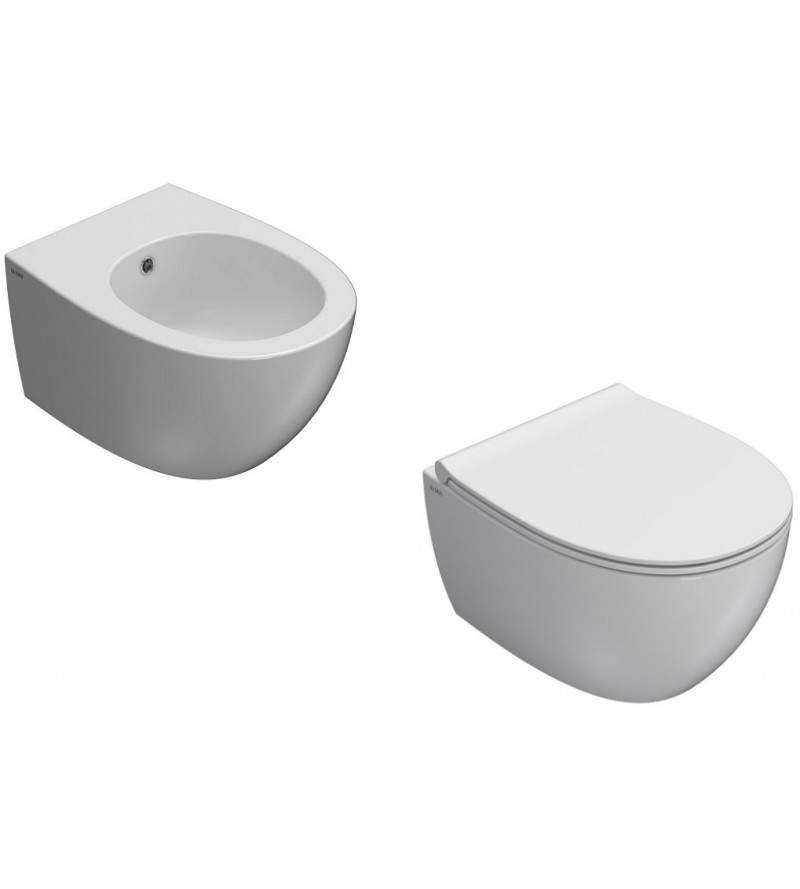 48x37 cm wall-hung toilet and bidet set with soft closing toilet seat Globo 4All KITALL2BI