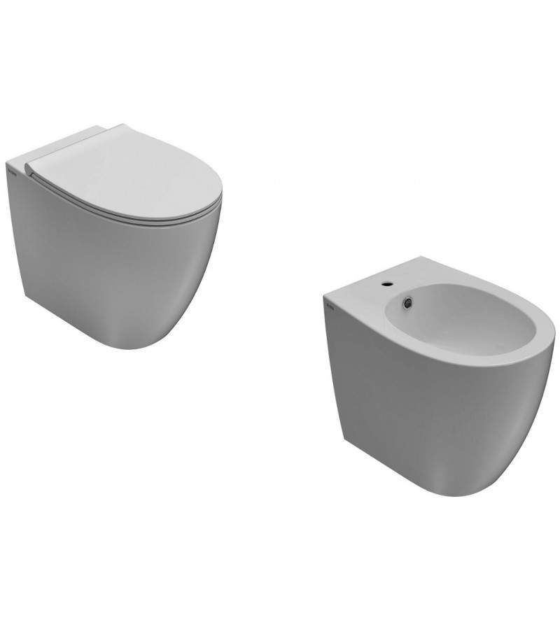 Wc and bidet composition, back to wall installation with dimensions 54x36x43 cm Globo 4All KITALL4BI