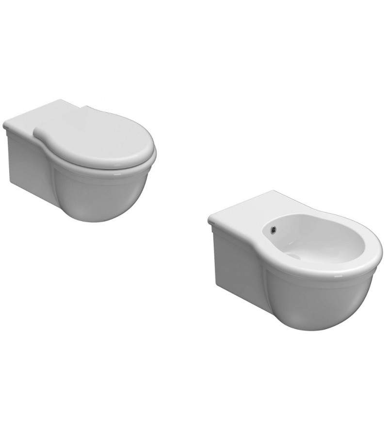 Glossy white toilet and bidet kit with suspended installation Globo Paestum KITPAESTUM1BI