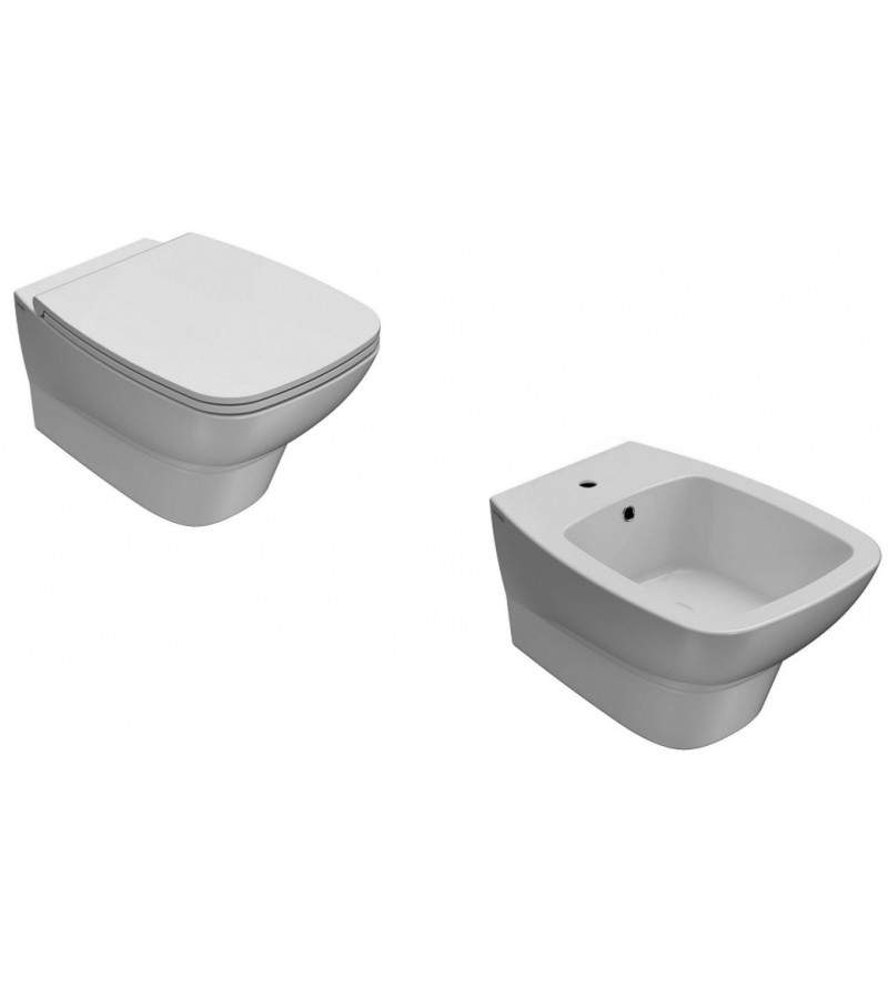 Wall hung toilet and bidet set with dimensions 53x37 cm glossy white Globo Daily KITDAILY1BI