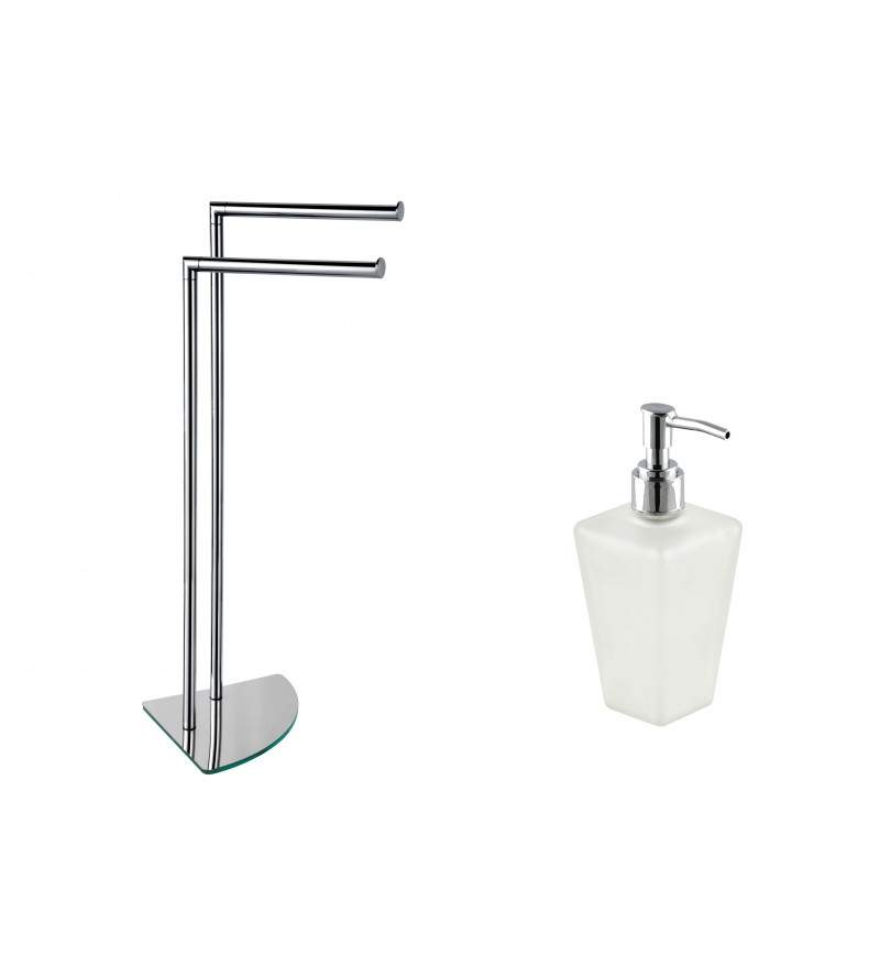 Standing towel rail with two arms and soap dispenser I Crolla Zurigo KITZURIGO4