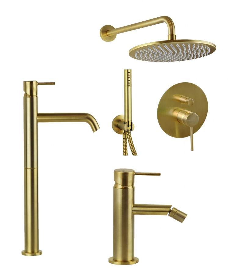Badezimmerset in gebürsteter Goldfarbe mit Duschset Gattoni KITEASYSG5