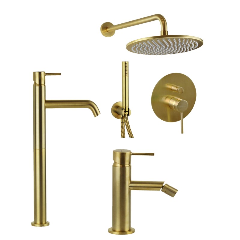 Conjunto de baño en color oro cepillado con kit de ducha Gattoni KITEASYSG5