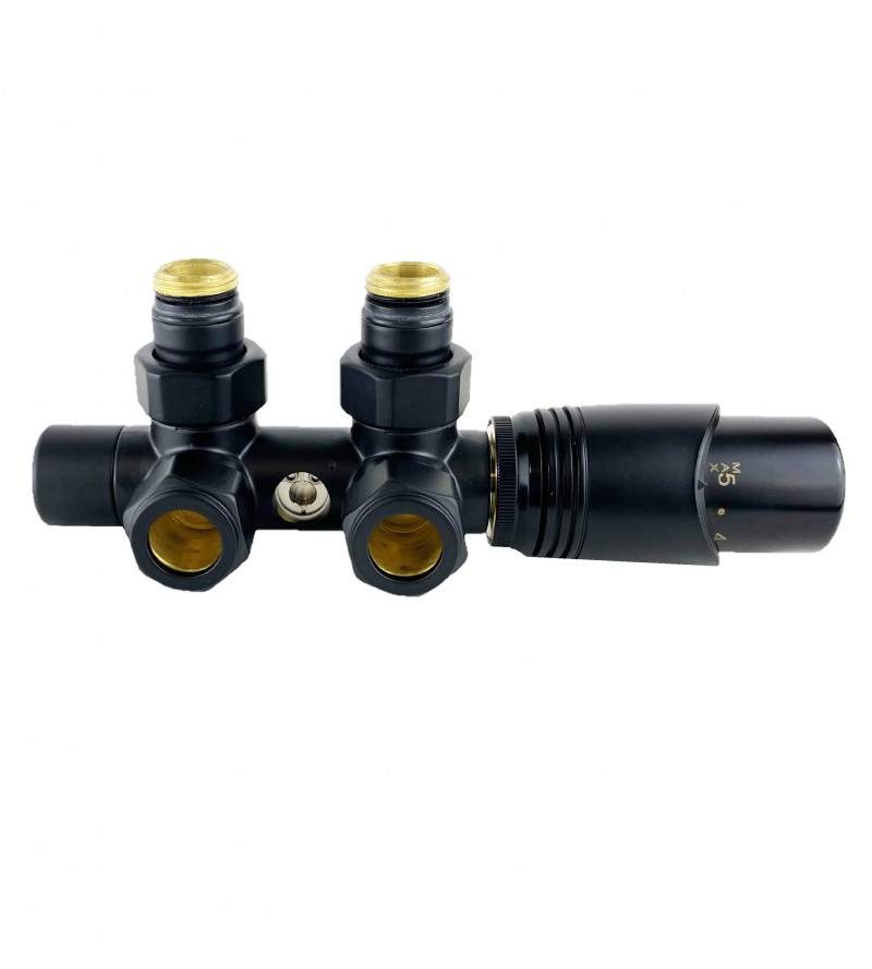 Matt black single-pipe valve with thermostatic option, left version Arteclima 4014NO