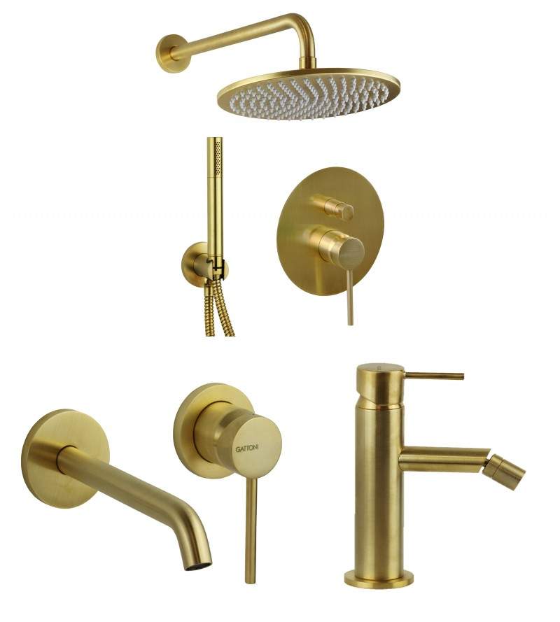 Complete bathroom kit in brushed gold color Gattoni Easy KITEASYSG6