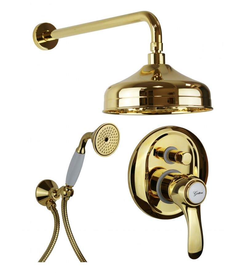 Set doccia in colore oro completo di miscelatore incasso a 2 uscite Gattoni Antigua 3490/PDD0