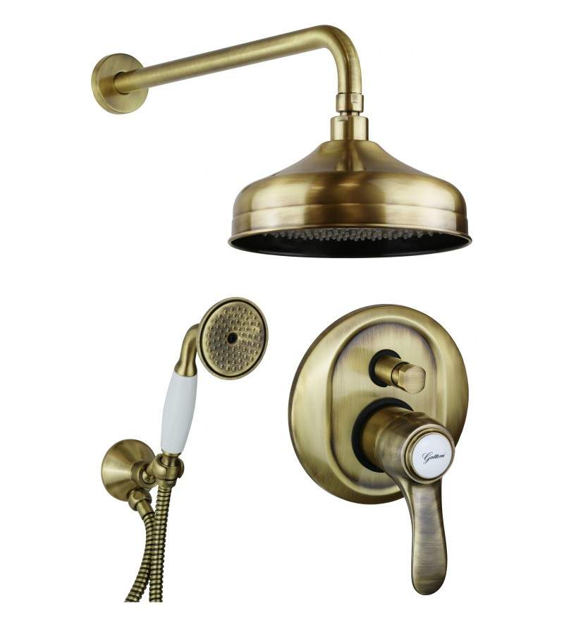 Bathroom kit in bronze color with shower head and shower mixer Gattoni Antigua 3490/PDV0