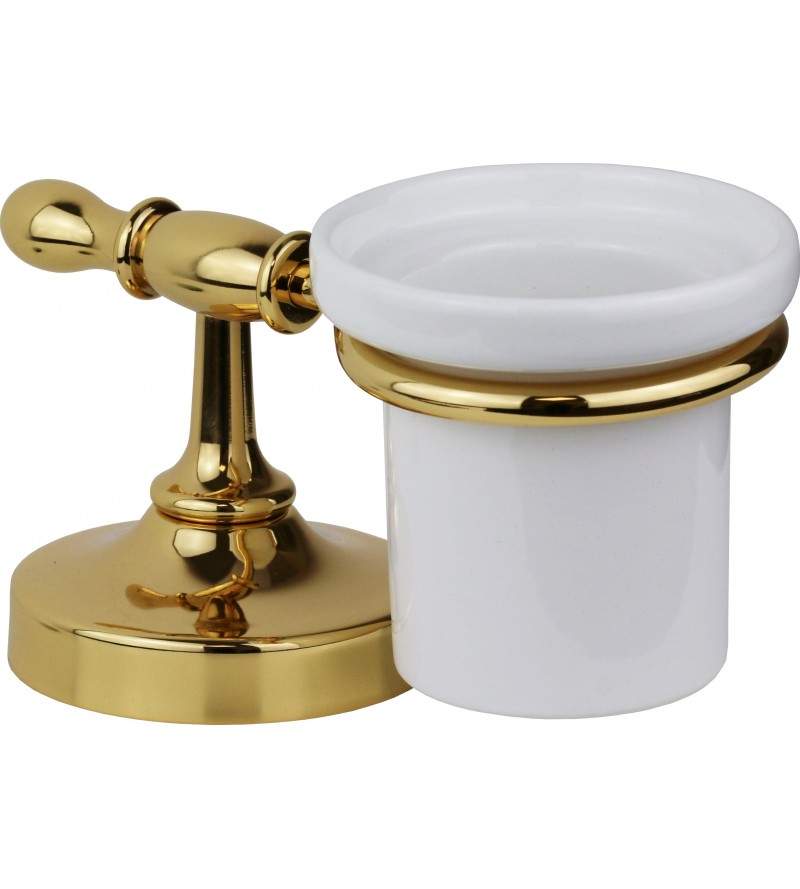 Standing tumbler holder in gold color and white ceramic Capannoli Serie900 913 CBRR
