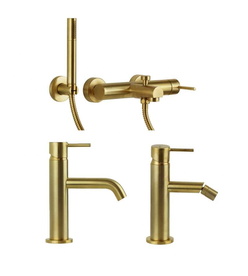 Badezimmer-Set komplett mit Wannenmischer in gebürstetem Gold Gattoni Easy KITEASYSG7
