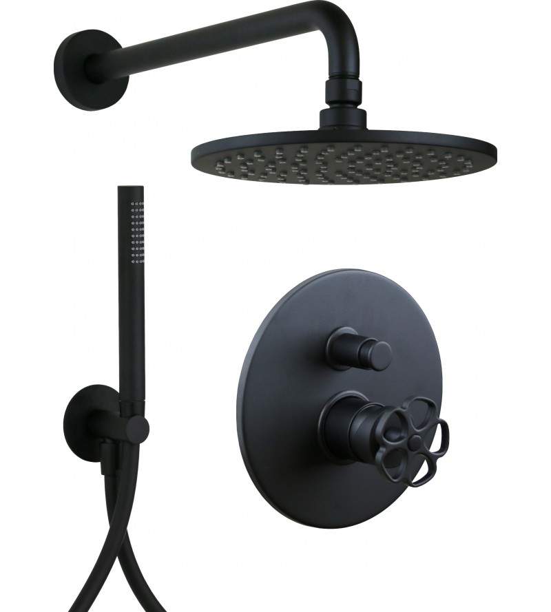 Complete shower set in matt black finish with plate for mixer QD MagistroLab Flora KITFLORA1