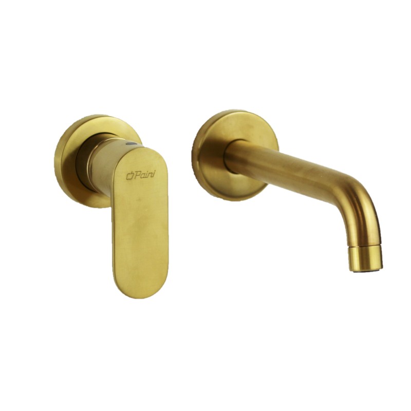 Wall mounted washbasin mixer with 199 mm long spout in brushed gold color Paini Domus 18PJ208