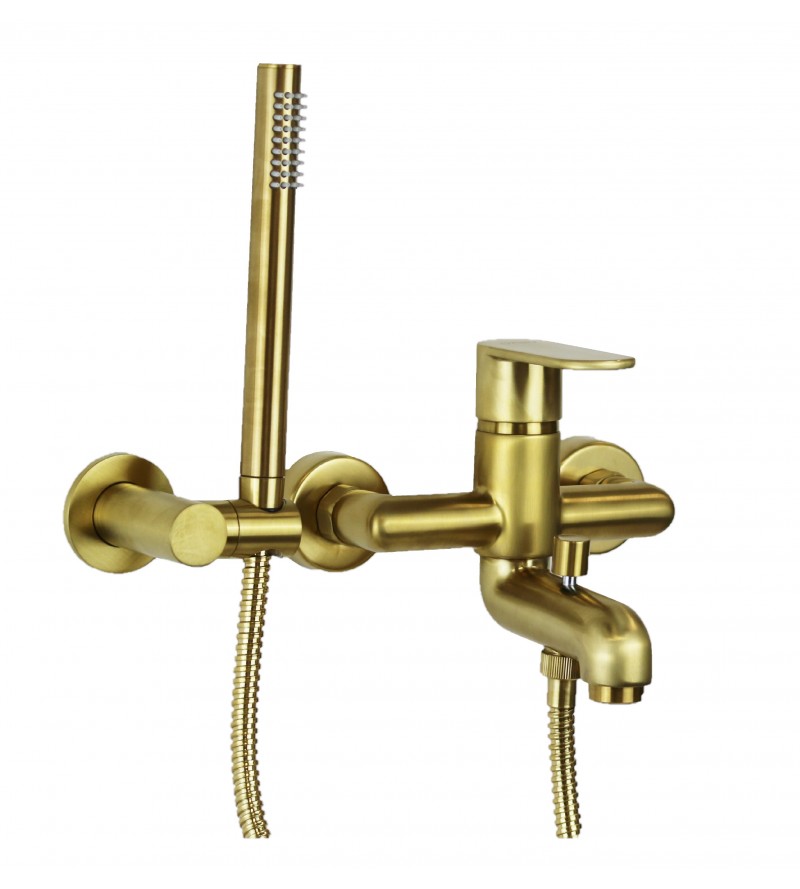 External bath mixer in brushed gold color with shower kit Paini Domus 18PJ105