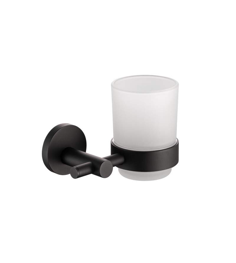 Wall-mounted toothbrush holder in matt black color Pollini Round AC0MSP003NO
