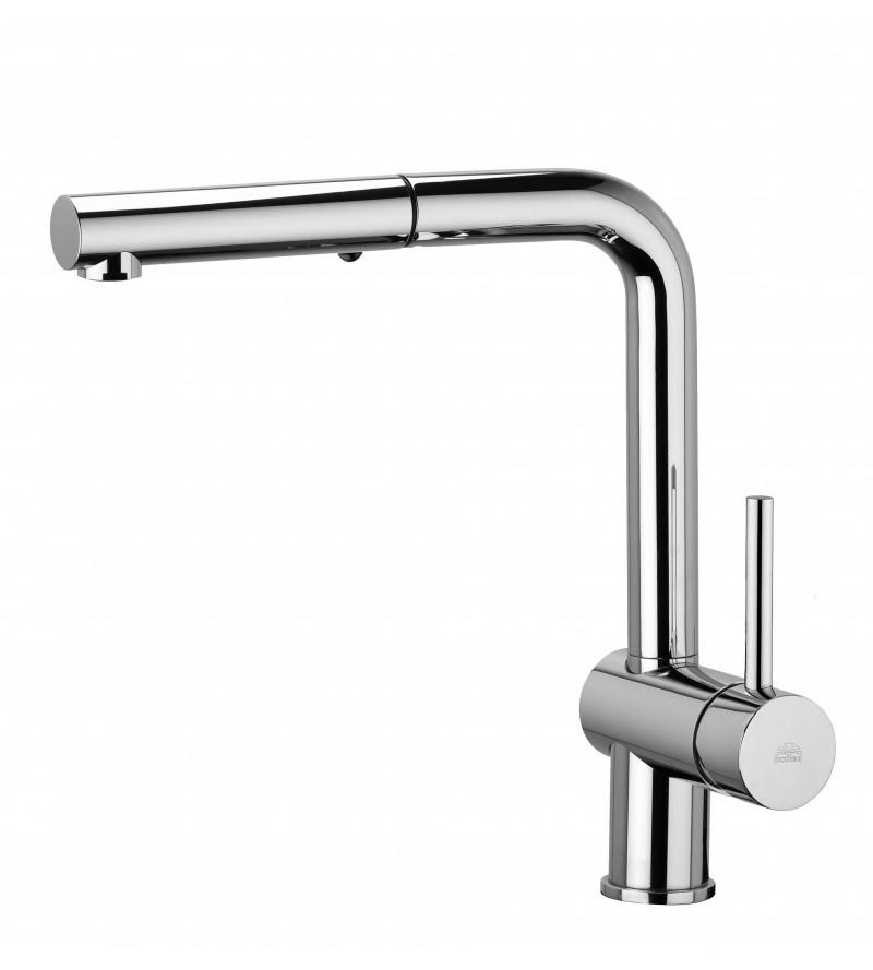 Kitchen sink mixer with double jet extractable shower Paffoni Light LIG285CR-MET