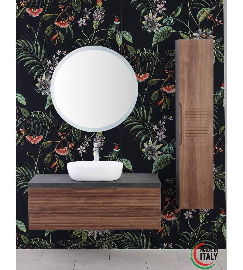 Meuble de salle de bain suspendu, 110 cm couleur noyer et béton Feridras Ravello 806002