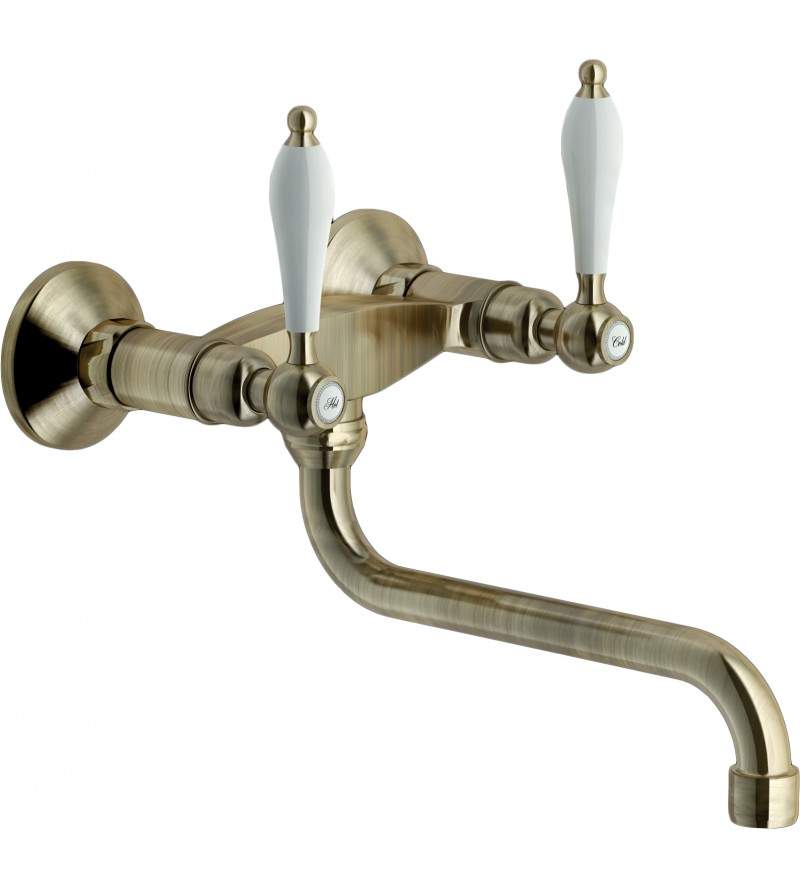Dual lever wall mounted sink mixer with swivel spout bronze finish Nobili Antica AT31003BR