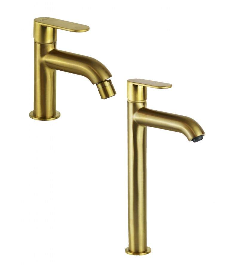 Set rubinetto miscelatore lavabo alto e bidet in oro spazzolato Paini Domus KITDOM3