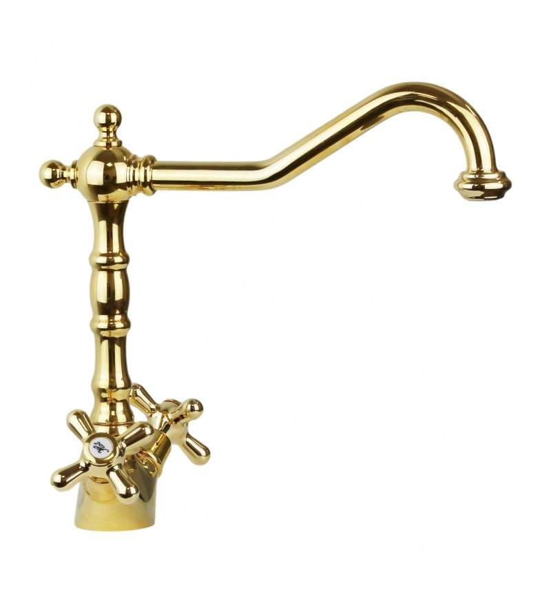 Baroque style kitchen sink mixer in gold color Gattoni Calypso 5691/RED0