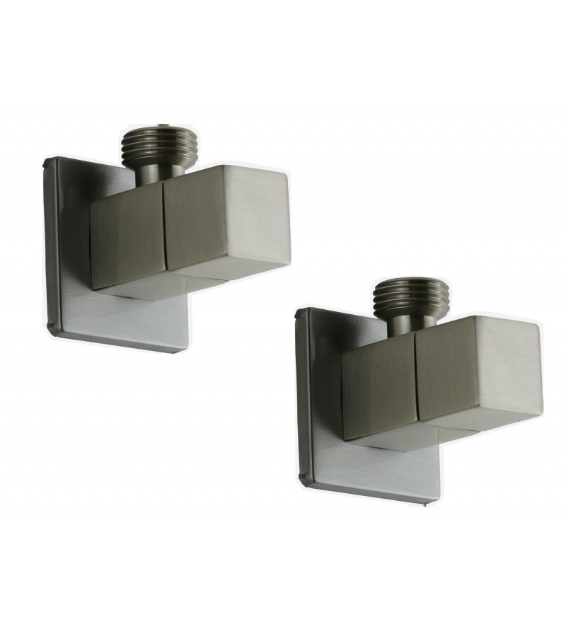 Pair of brushed steel square model angle valves Sphera