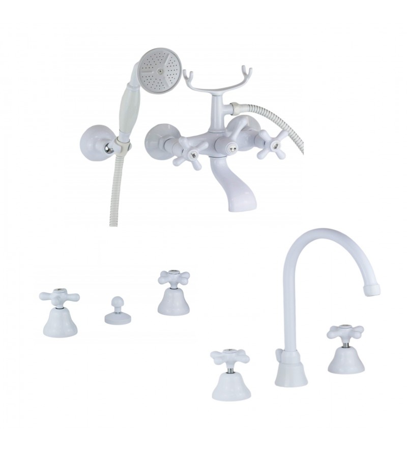 Complete bathroom set with three holes tub faucet in glossy white color Gattoni Calypso KITCALY2BI