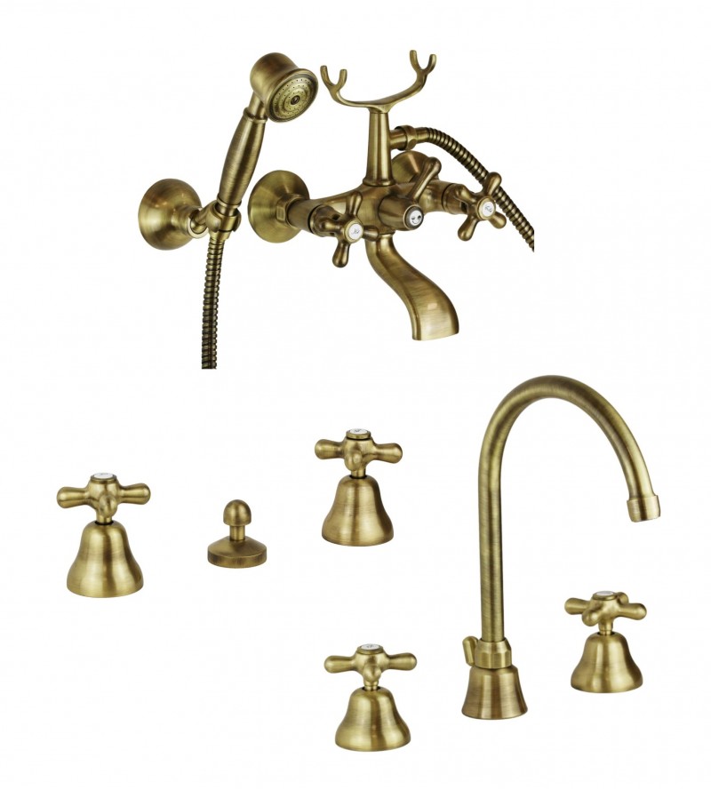 Komplettes Badezimmerset mit Dreiloch-Wannenarmatur in glänzend BronzeFarbe Gattoni Calypso KITCALY2BR
