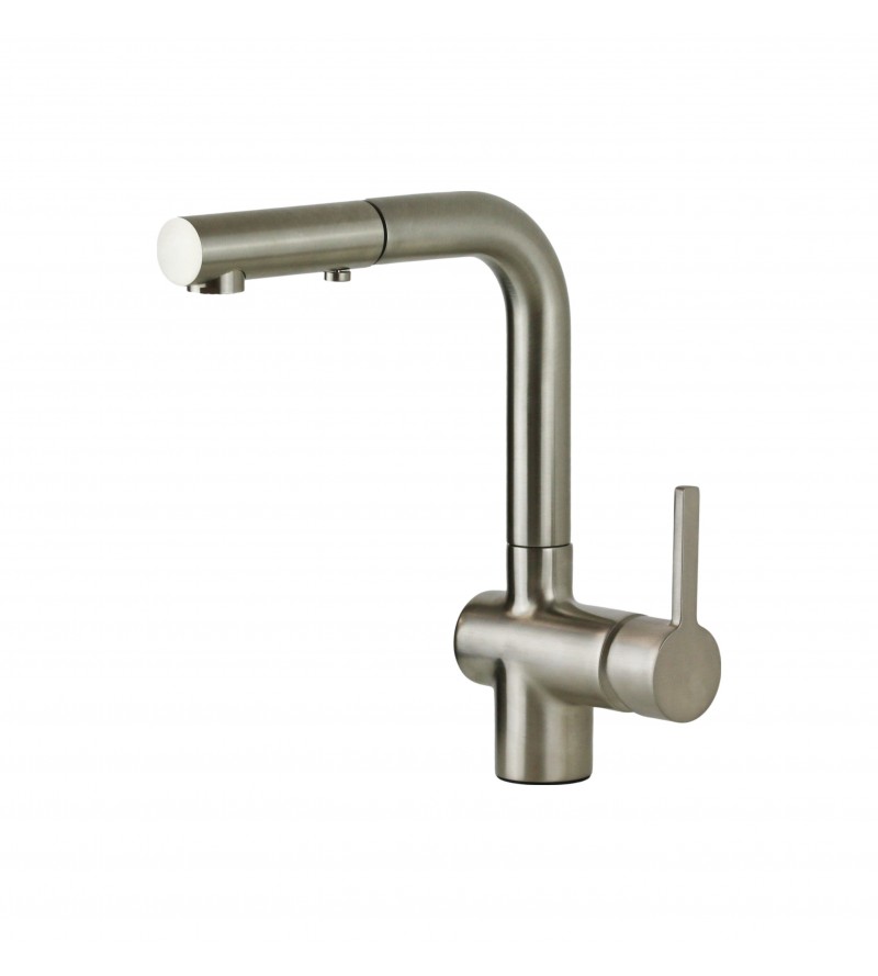 Kitchen mixer with extractable shower in brushed steel color Gattoni Pesci PC0405.NS