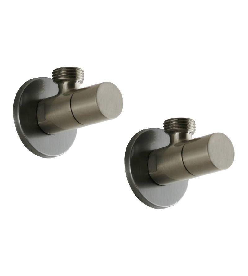 Pair of brushed nickel taps for connecting round model mixers Sphera