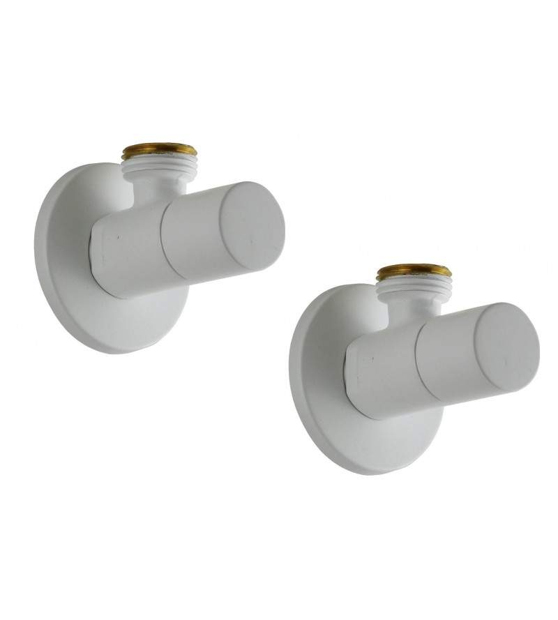 Coppia di rubinetti colore bianco opaco per collegamento miscelatori modello tondo Sphera