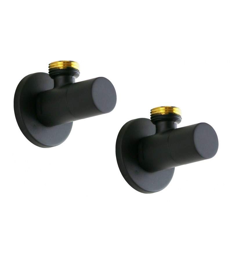 Pair of matt black color taps for connecting round model mixers Sphera