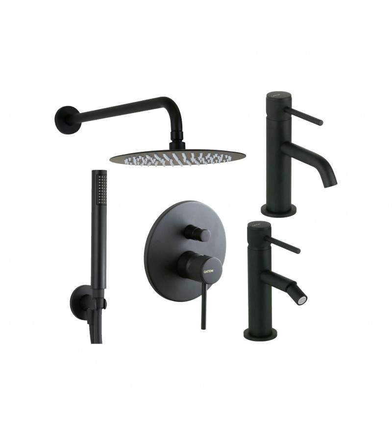 Mixer set for washbasin, bidet and shower kit in matt black finish with luxury handle Gattoni Beta KITBETA4NO