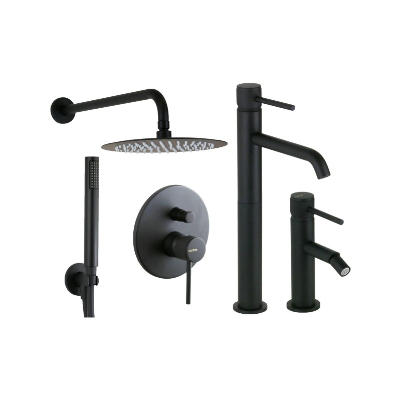 High basin mixer set, bidet and shower kit in matt black finish with luxury handle Gattoni Beta KITBETA5NO