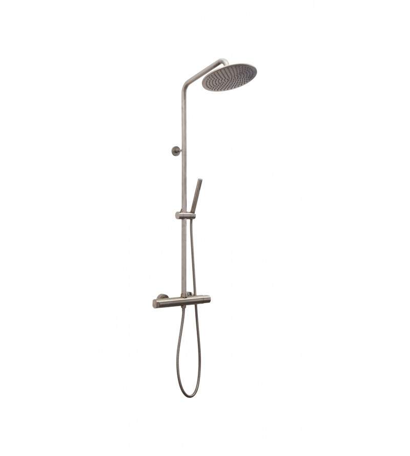 Shower column with thermostatic mixer with brushed nickel finish Gattoni Easy KIT/TS60NS
