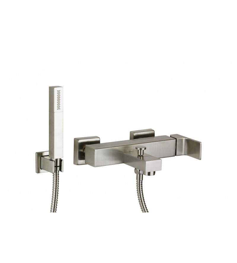 External bath mixer with brushed nickel color hand shower Gattoni SQUARE 2500/25NS