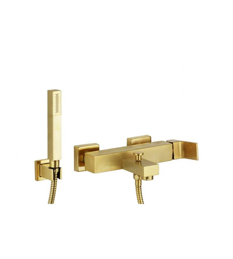 External bath mixer with brushed gold hand shower Gattoni SQUARE 2500/25SG