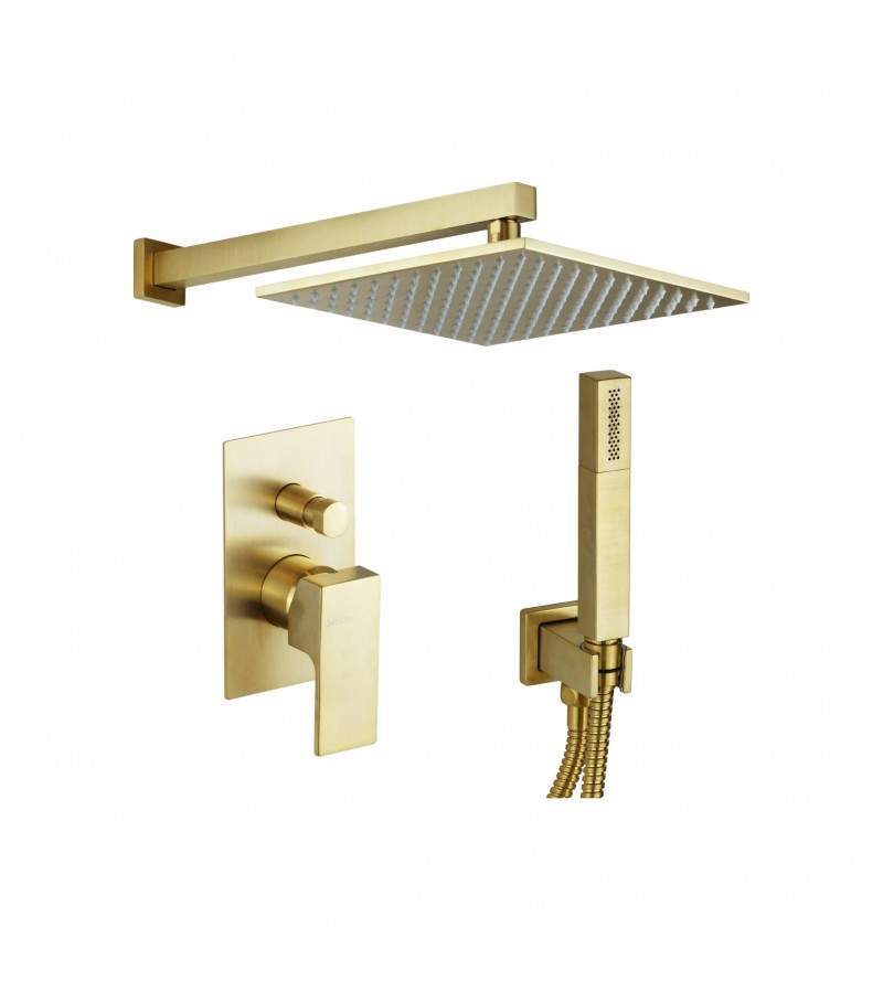 Complete shower kit square model in brushed gold color Gattoni SQUARE KTQ15/PDSG