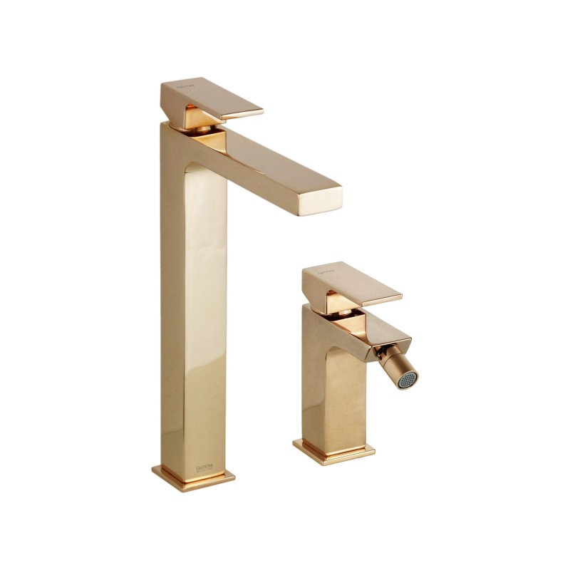 High sink and bidet mixer set in rose gold color Gattoni SQUARE KITSQUARERS2