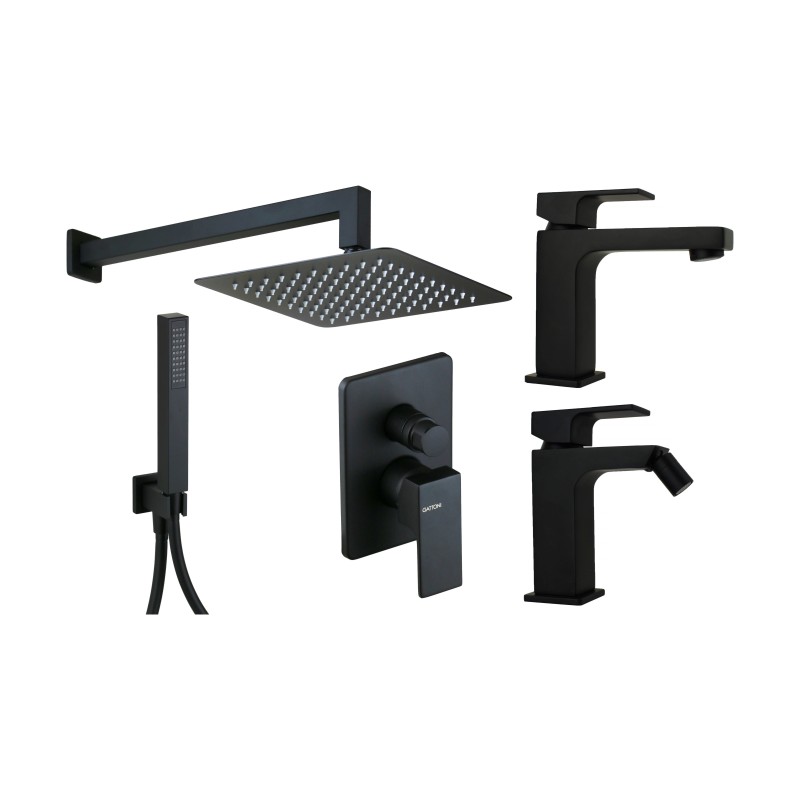 Mixer set for washbasin, bidet and shower kit in matt black Gattoni SQUARE KITSQUARENO4