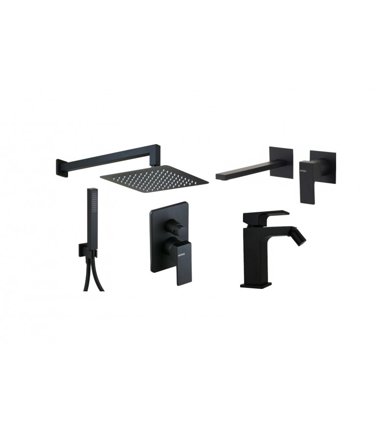 Wall mounted washbasin mixer set, bidet and shower kit in matt black Gattoni SQUARE KITSQUARENO6