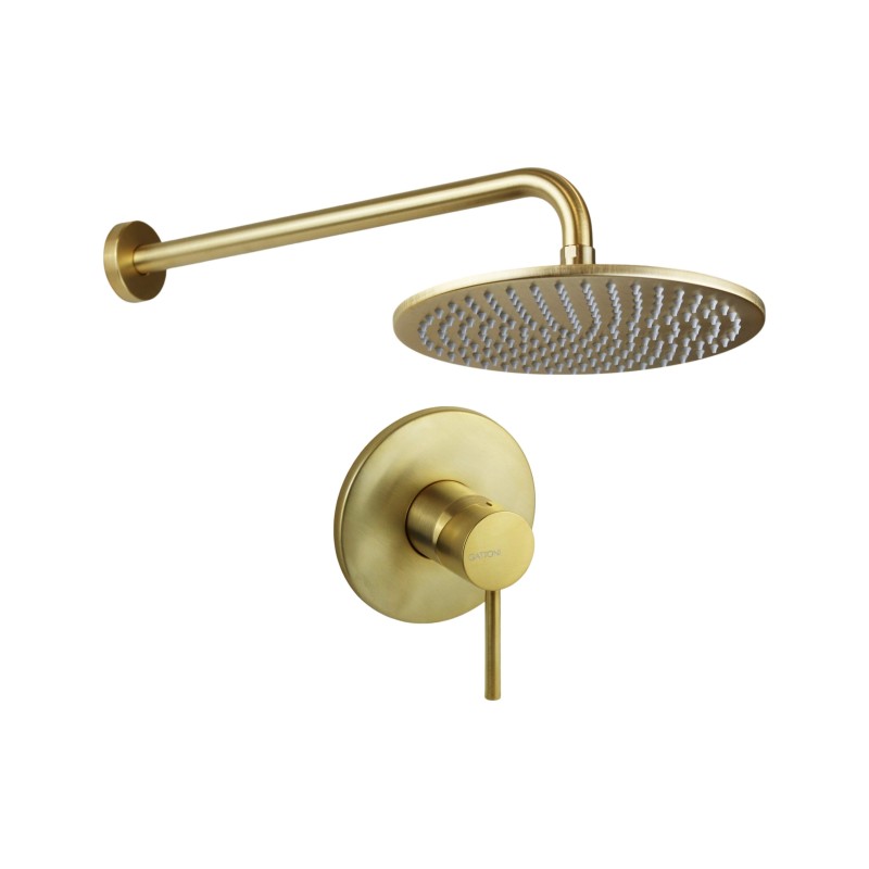 Kit de ducha en oro cepillado completo con rociador y brazo de ducha Gattoni Easy 1491/PDSG