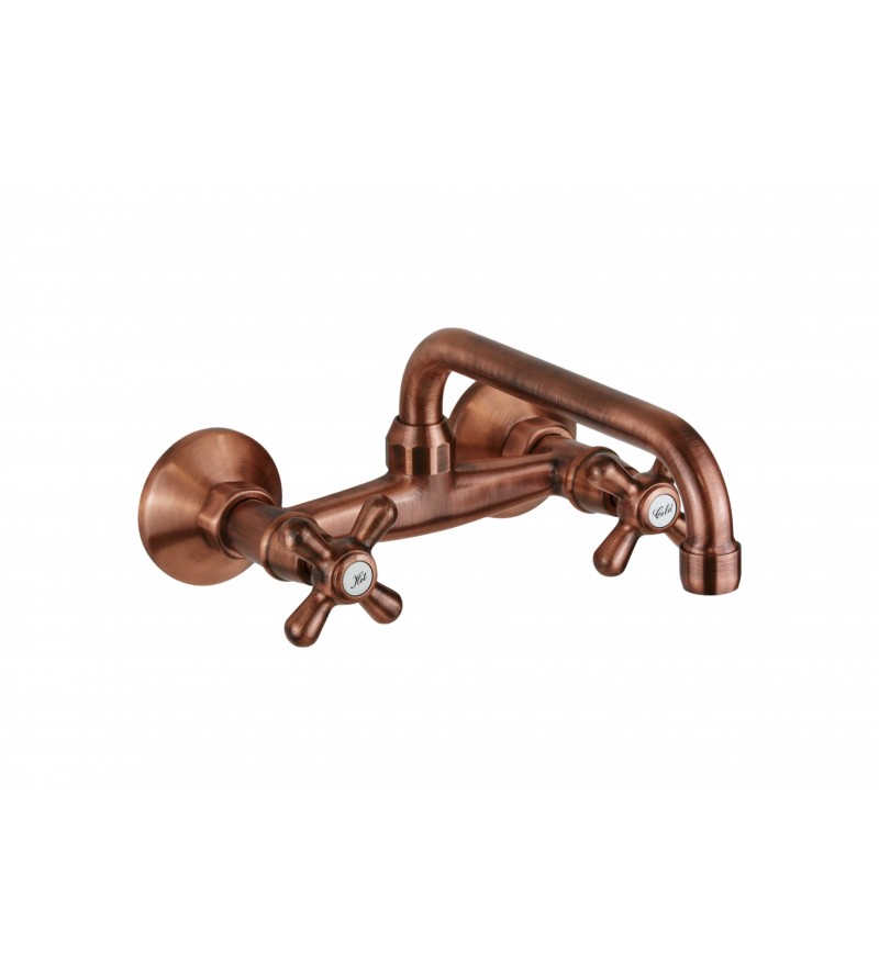 Copper color wall-mounted kitchen sink mixer with U-shaped spout Gattoni 7559/RER0