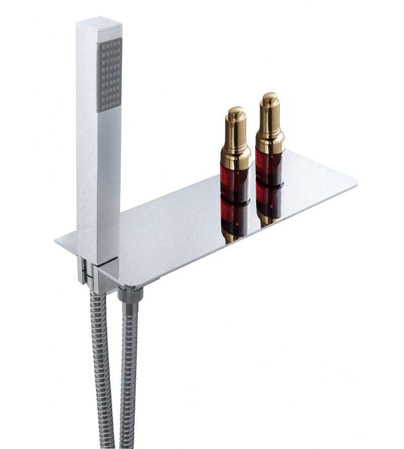 Square model shower kit with water outlet, hand shower and shelf Tecom Shelf DKITDSHS