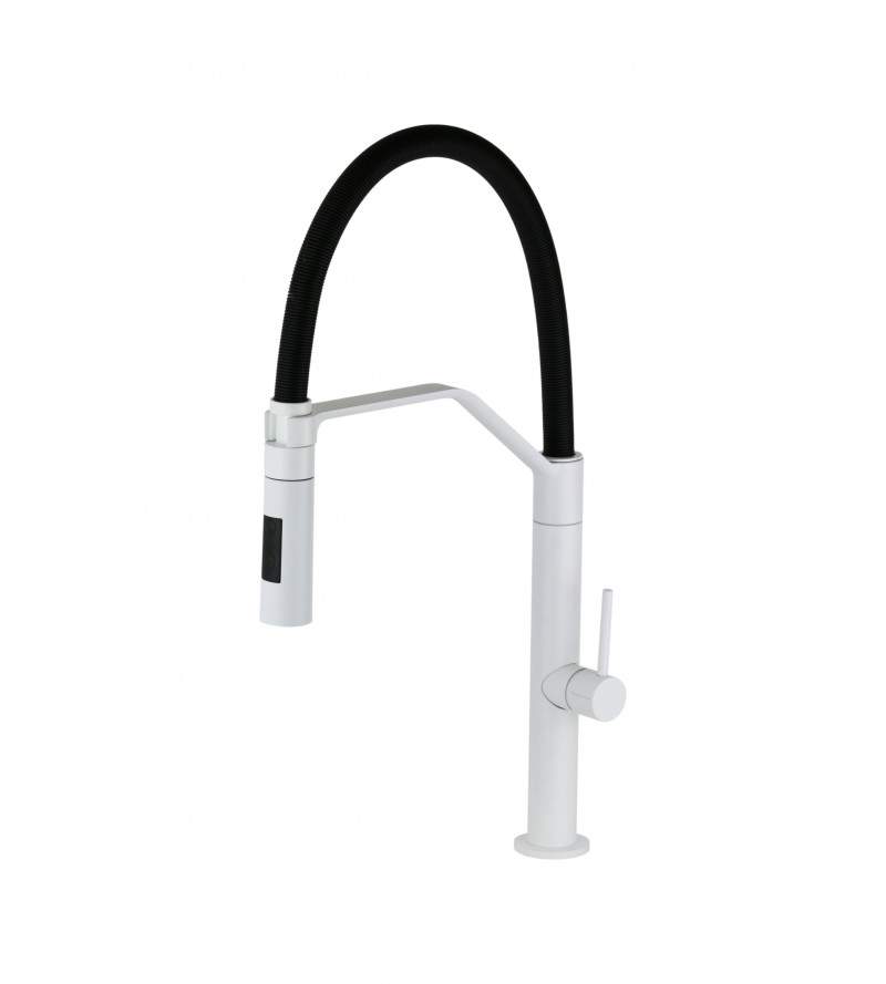 Kitchen sink mixer with matt white double jet removable shower Fima Carlo Frattini F7047/1BS