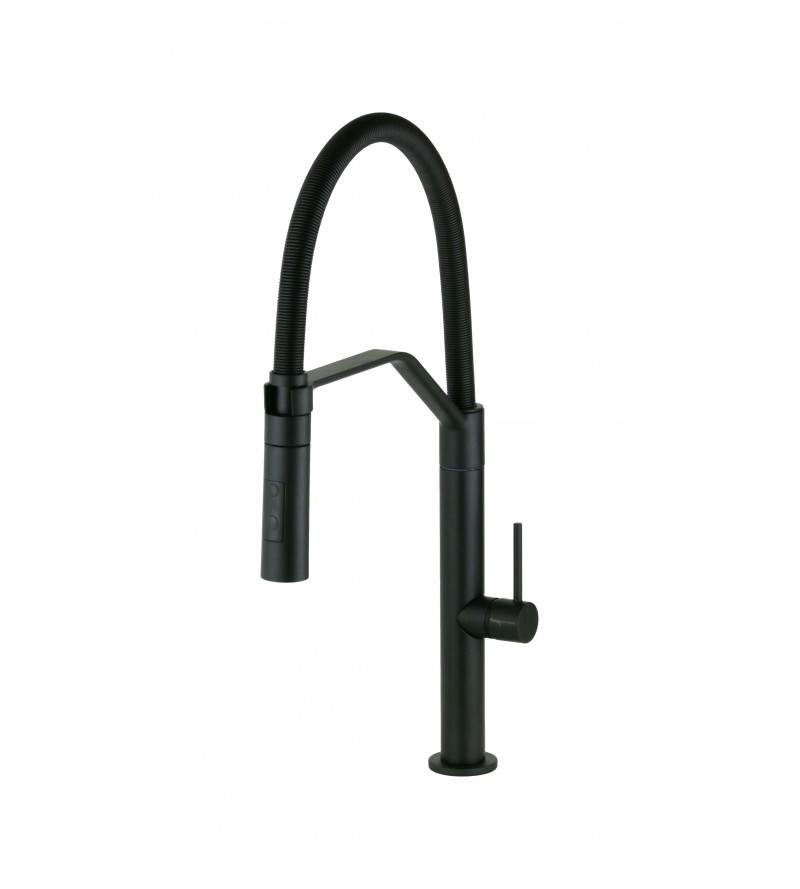 Kitchen sink mixer with matte black double jet removable shower Fima Carlo Frattini F7047/1NS