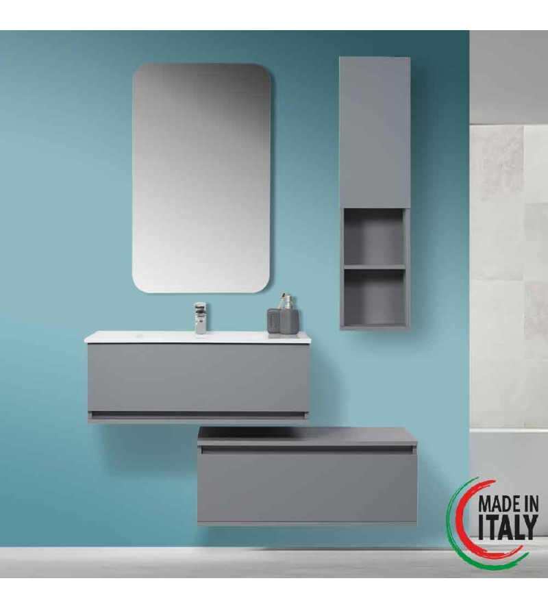 Composition de salle de bain suspendue séparée 90 cm gris Feridras Pastello 803003