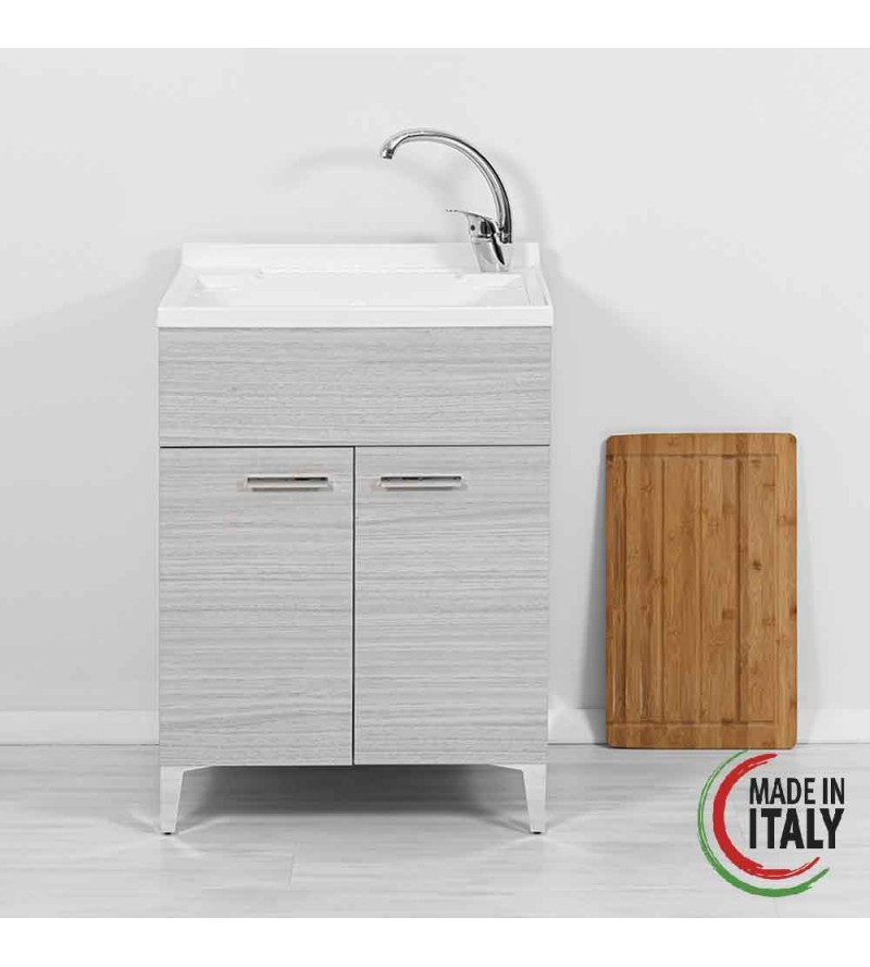 Gray washbasin cabinet with two doors 60 cm Feridras Stella 799097